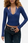 Bdg Urban Outfitters Seeing Double Layered Look Rib Knit Top In Blue