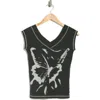 Bdg Urban Outfitters Shannen Butterfly Shadow Cap Sleeve Top In Black