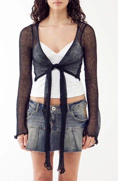 Bdg Urban Outfitters Sheer Tie Front Cardigan In Black