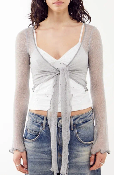 Bdg Urban Outfitters Sheer Tie Front Cardigan In Grey