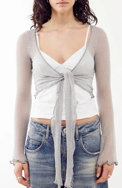 Bdg Urban Outfitters Sheer Tie Front Cardigan In Grey ModeSens