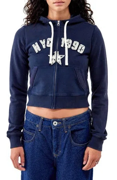 Bdg Urban Outfitters Shrunken Nyc Appliqué Zip Hoodie In Navy