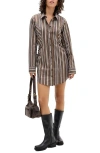 Bdg Urban Outfitters Side Ruched Long Sleeve Shirtdress In Brown
