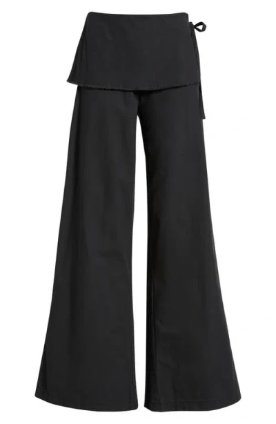 Bdg Urban Outfitters Skirted Cotton & Linen Flare Leg Pants In Black