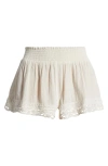 Bdg Urban Outfitters Smocked Waist Lace Hem Cotton Shorts In Ecru