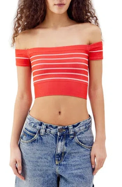 Bdg Urban Outfitters Stripe Rib Off-the-shoulder Crop Top