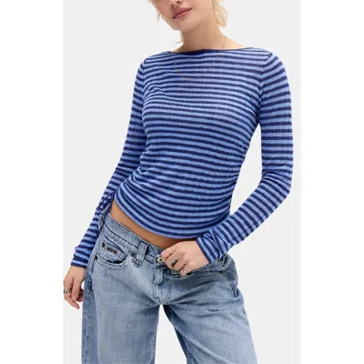 Bdg Urban Outfitters Stripe Side Ruched Sheer Knit Top In Blue