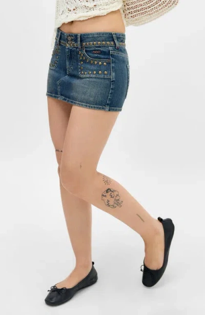 Bdg Urban Outfitters Stud Double Shank Denim Miniskirt In Blue