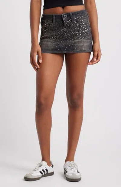 Bdg Urban Outfitters Studded Low Rise Denim Ultra Miniskirt In Grey