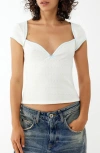 Bdg Urban Outfitters Sunny Pointelle Stitch Top In Ecru/ Blue