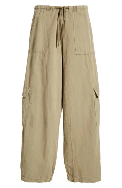 Bdg Urban Outfitters Tie Waist Cotton & Linen Cargo Trousers In Khaki
