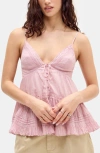 Bdg Urban Outfitters Tiered Crinkled Cotton Camisole In Pink