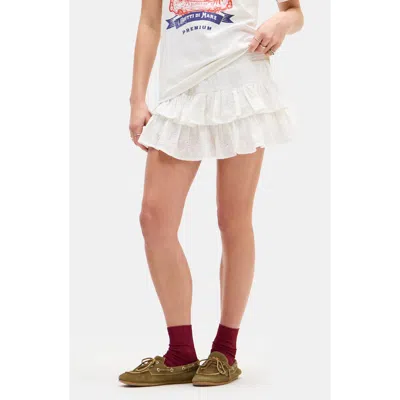 Bdg Urban Outfitters Tilly Tiered Eyelet Cotton Miniskirt In White