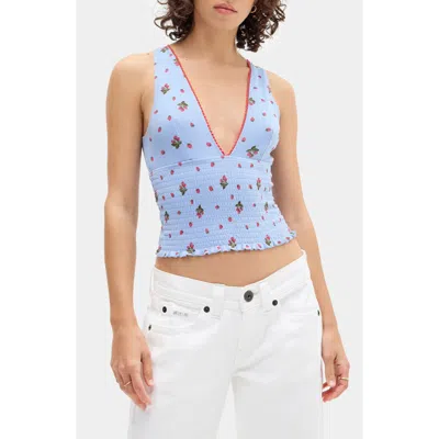Bdg Urban Outfitters Verity Smocked Crop Tank In Blue