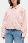 Bdg Urban Outfitters Yuri Stripe Cotton Canvas Zip Jacket In Pink Stripe