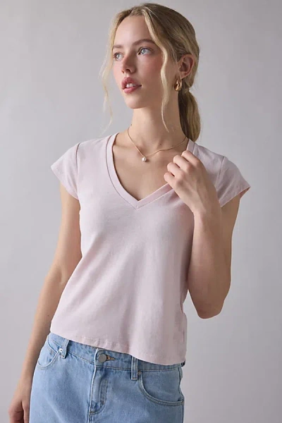 Bdg V-neck Short Sleeve Spill The Tee In Mauve, Women's At Urban Outfitters In Pink
