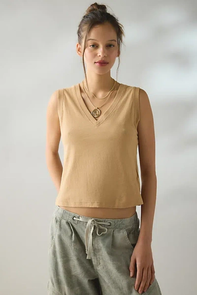 Bdg V-neck Sleeveless Spill The Tee In Brown, Women's At Urban Outfitters In Blue