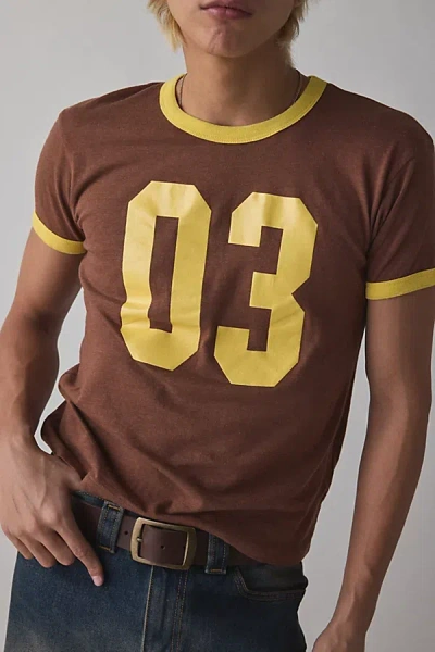 Bdg Varsity Graphic Slim Fit Ringer Tee In Brown, Men's At Urban Outfitters