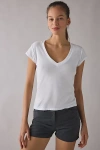 Bdg Vee Neck Short Sleeve Spill The Tee In White, Women's At Urban Outfitters