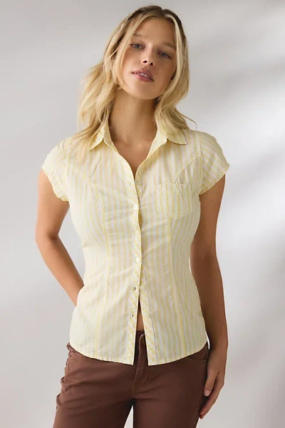 Bdg Vero Tailored Short Sleeve Button-down Shirt In Yellow, Women's At Urban Outfitters