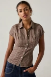 Bdg Veronica Short Sleeve Button-down Shirt In Brown, Women's At Urban Outfitters In Brown