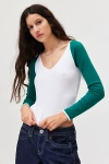 Bdg Voop Long Sleeve Tee In Green/white, Women's At Urban Outfitters In Green/white