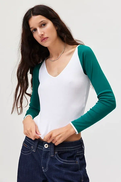 Bdg Voop Long Sleeve Tee In Green/white, Women's At Urban Outfitters