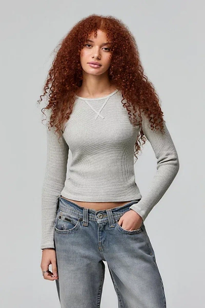 Bdg Waffle Knit Top In Grey, Women's At Urban Outfitters