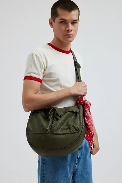 Bdg Washed Faux Leather Sling Bag In Khaki, Men's At Urban Outfitters In Green