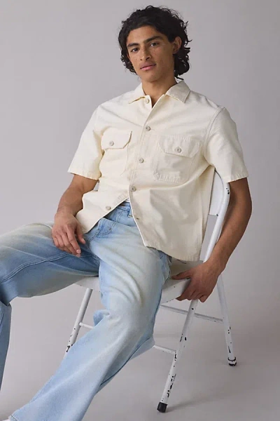 Bdg Worn-in Short Sleeve Surplus Shirt Top In Ivory, Men's At Urban Outfitters In White