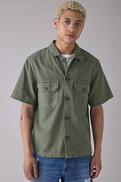 Bdg Worn-in Short Sleeve Surplus Shirt Top In Olive, Men's At Urban Outfitters In Green