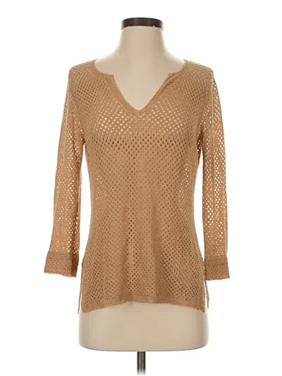 Pre-owned Be. 3/4 Sleeve Top Tan V Neck Tops In Brown