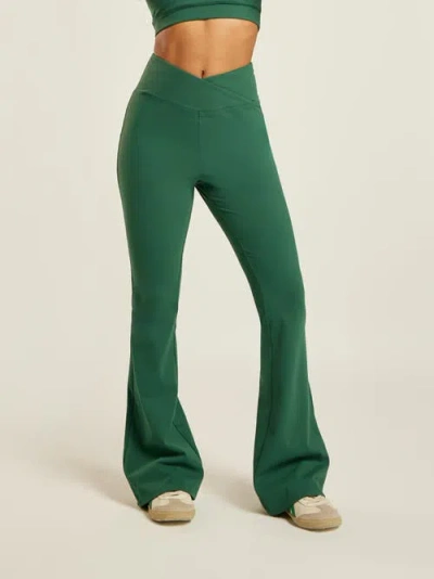 Be Athletica Be 180 Wrap-waist Flared Leggings In Green