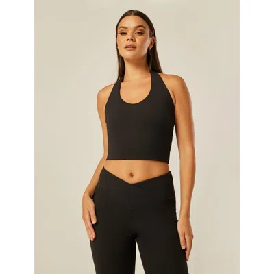 Be Athletica Core Halter-neck Cropped Vest In Black