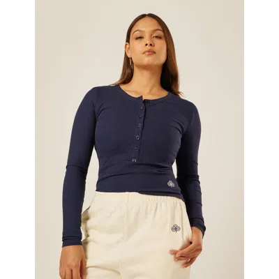 Be Athletica Essential Long Sleeve Henley T-shirt In Blue