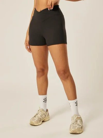 Be Athletica Stretch High Rise Wrap-waist Mini Shorts In Black