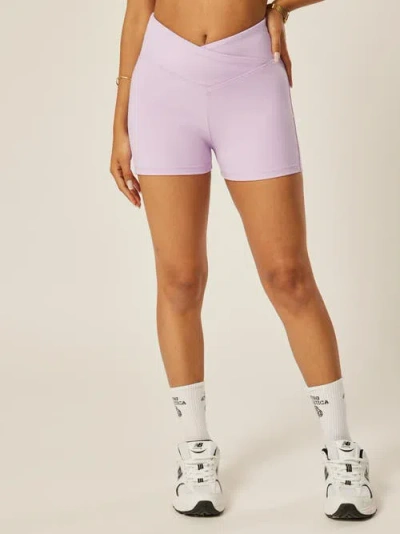 Be Athletica Stretch High Rise Wrap-waist Mini Shorts In Purple