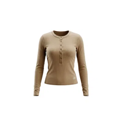 Be Athletica Women's Brown Essential Long-sleeve Henley Top - Stone In Neutral