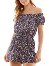 Be Bop Juniors Womens Ruffled Drawstring Waist Romper In Purple