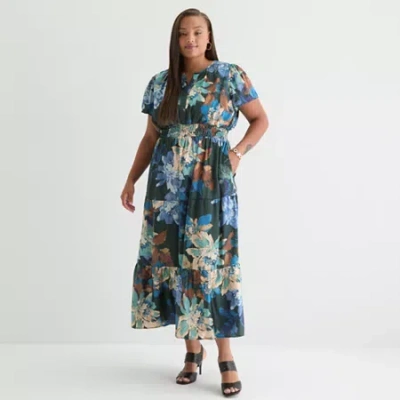 Be By Chetta B Womens Plus Short Sleeve Floral Maxi Dress In Multi