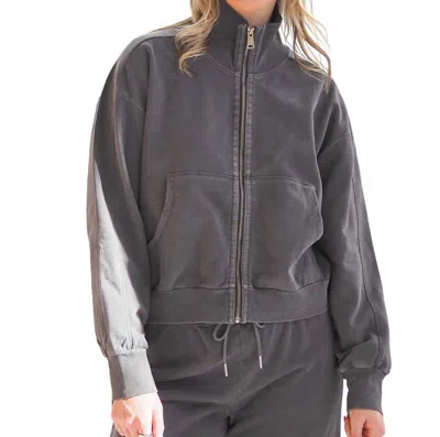 Be Cool Acid Wash Zip Up Sweatshirt In Charcoal In Gray
