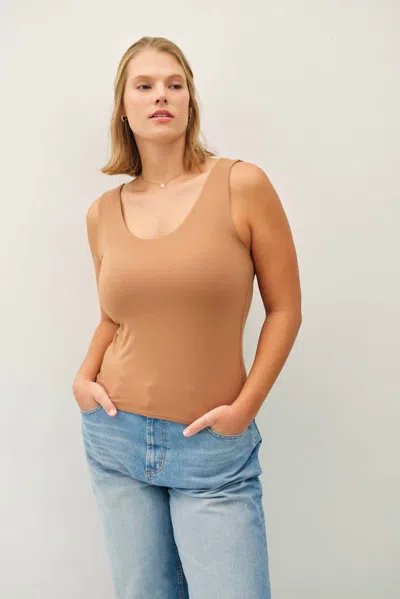 Be Cool Basic Scoop Neck Tank - Plus In Toffee In Brown