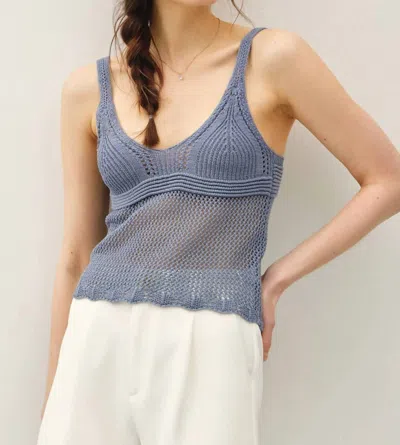 Be Cool Bodice Crochet Knit Tank In Denim Blue