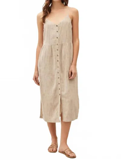 Be Cool Button Up Tank Dress In Striped Linen In Neutral