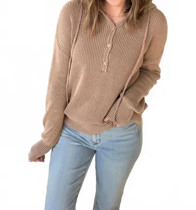 Be Cool Chunky Knit Henley Sweater In Light Brown