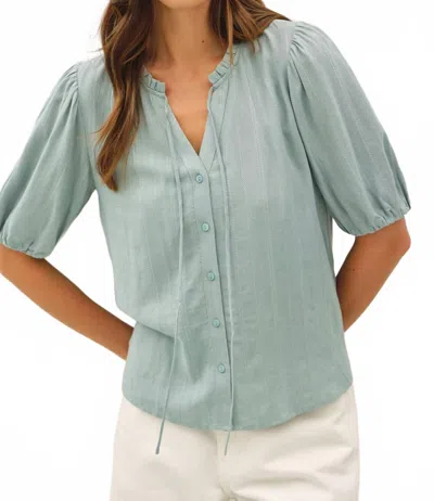 Be Cool Clarissa Linen Blouse In Green In Blue