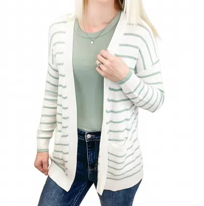 Be Cool Classic Striped Cardigan - Plus In Sage In Red