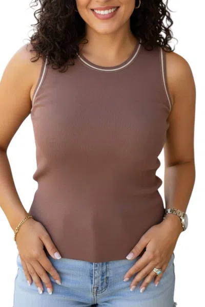 Be Cool Contrast Line Sweater Tank Top In Brown In Gray
