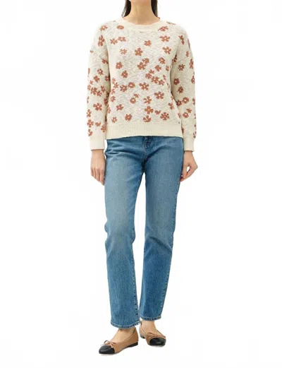 Be Cool Crew Neck Flower Sweater In Beige In White