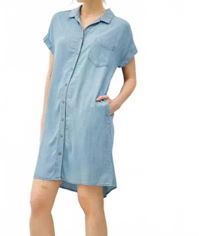 Be Cool Denim Button Down Tencel Dress In Light Wash In Blue
